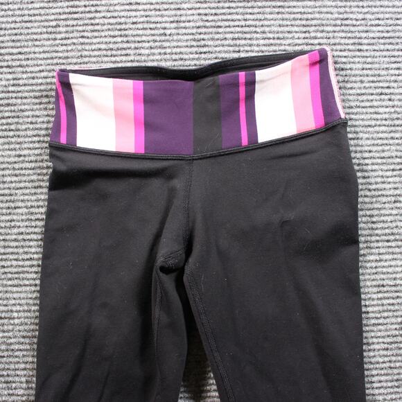 Lululemon Wunder Under Crop Womens 2 Black Pink Stripe Luon - Picture 4 of 7